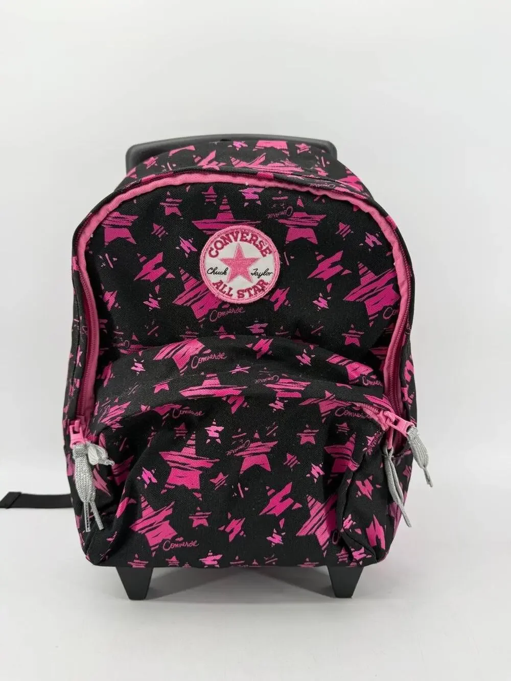 Converse All Star Black Pink Star Print Rolling Backpack Trolley School Bag